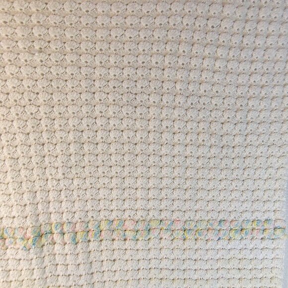 Vintage Handmade Crocheted Baby Blanket 54x32 Pastel Fringe Nursery Decor - Picture 11 of 13